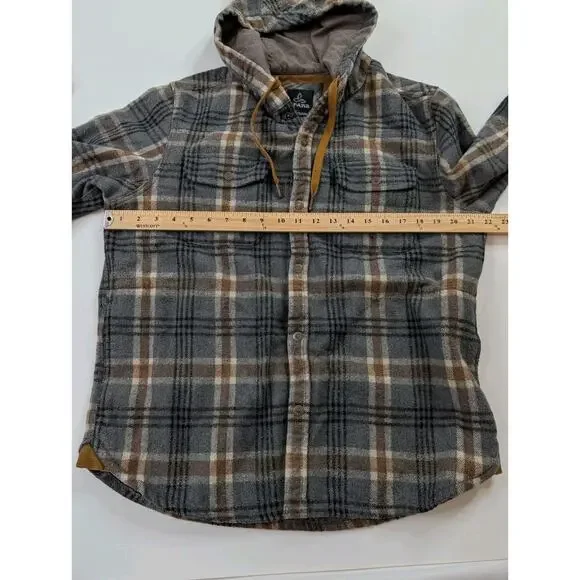 Prana Bolster Wool Blend Flannel Hooded Jacket Mens Medium Gray Plaid - Picture 9 of 11